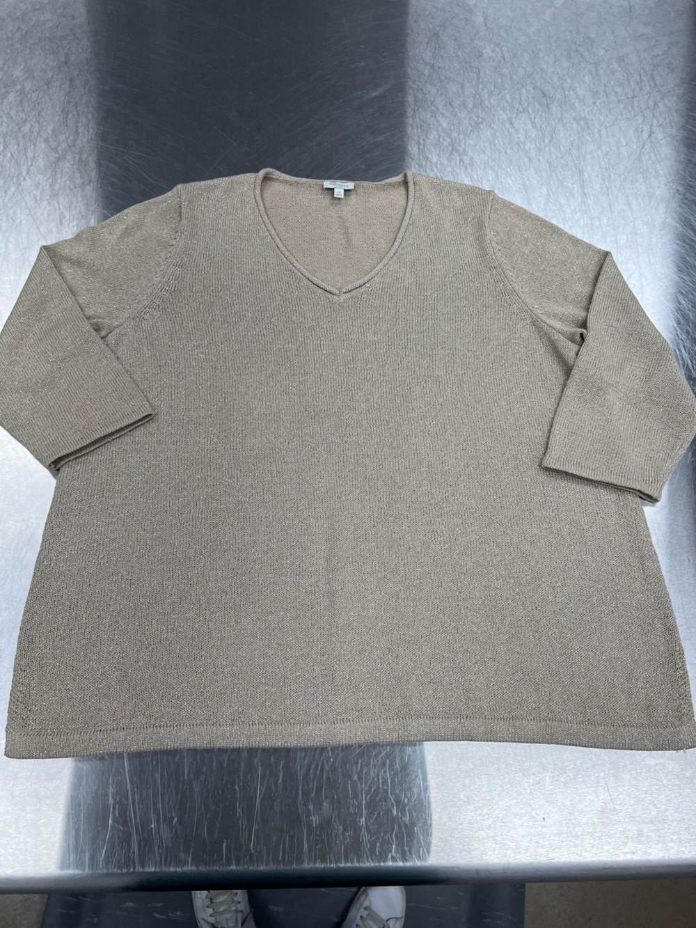 Talbots V-Neck Short Sleeve Sweater in Taupe Women’s 2X